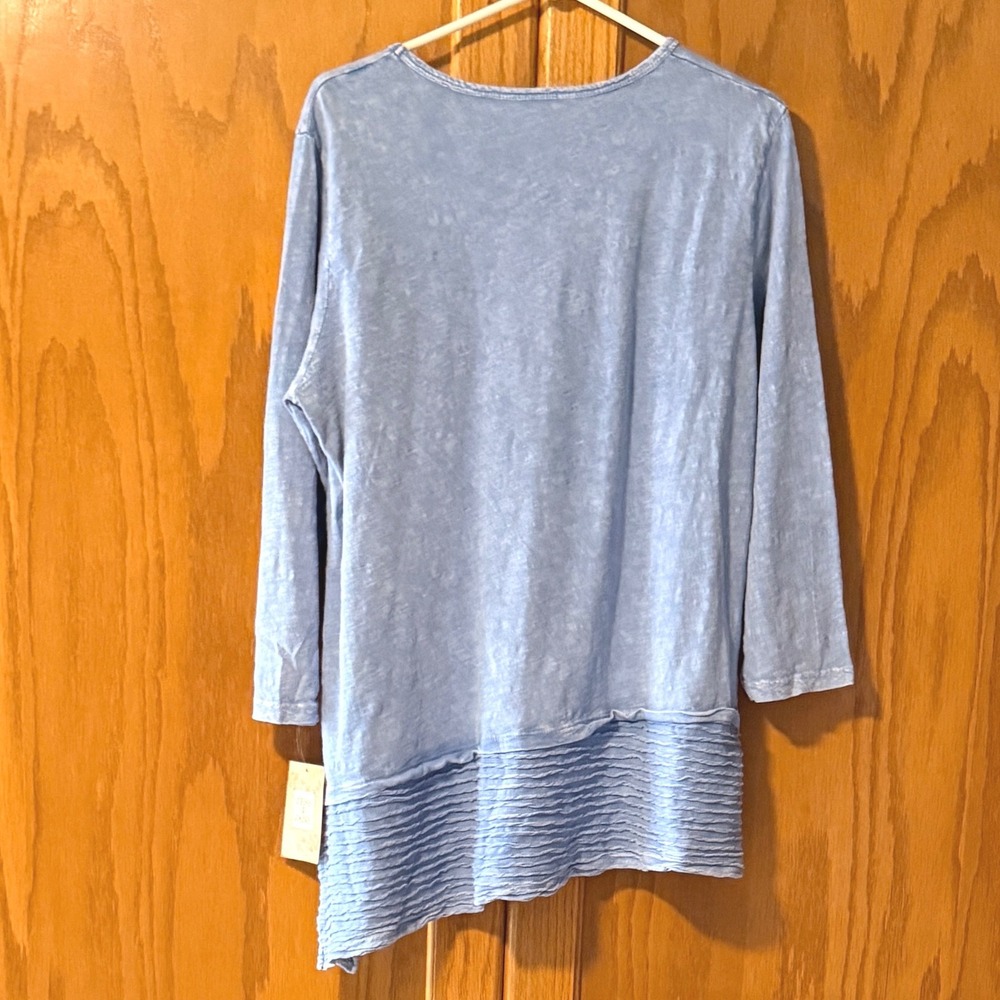 Jess & Jane Tunic Top Size L Blue NWT Dragonfly Asymmetrical Hem Art to Wear - Picture 6 of 10